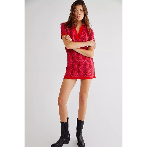 Free People Kitt Mini Dress, Berry Combo - Picture 2 of 5